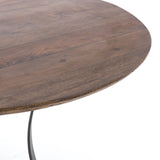 Alex Dining Table brown reclaimed wood round top black metal base modern 