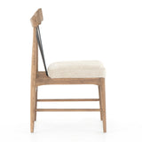 Granger Dining Chair bowed oak wood brown frame black iron back ivory upholstery seat side