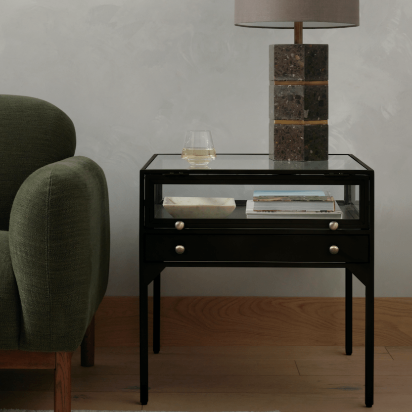 Metal and glass online nightstand