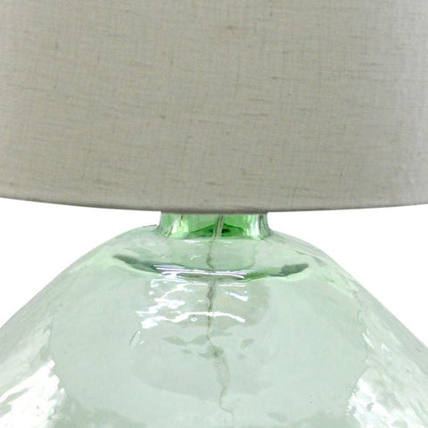 Jade Table Lamp green glass base ivory linen shade