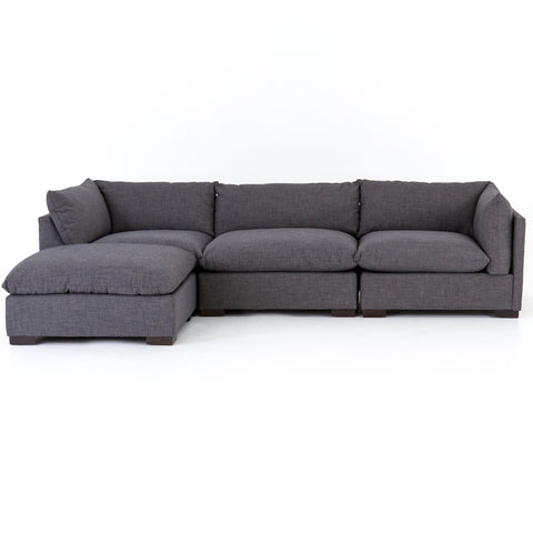 Wilcox 3-Piece Sectional + Ottoman Charcoal Angled Frontview
