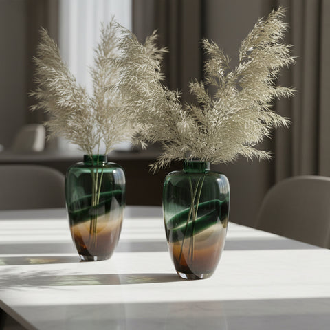 Fabro Vases dark green brown clear glass lantern