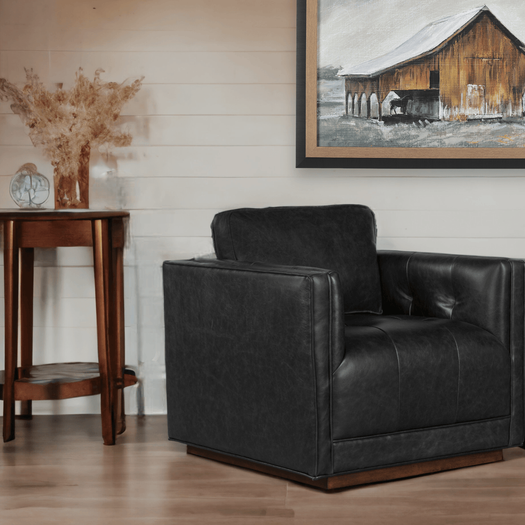 Brown & Beam Chairs Black Karo Leather Swivel Chair
