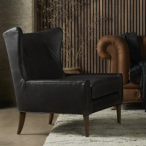 Celine black leather wing chair