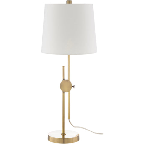 Fitz Table Lamp gold metal frame white linen shade staged