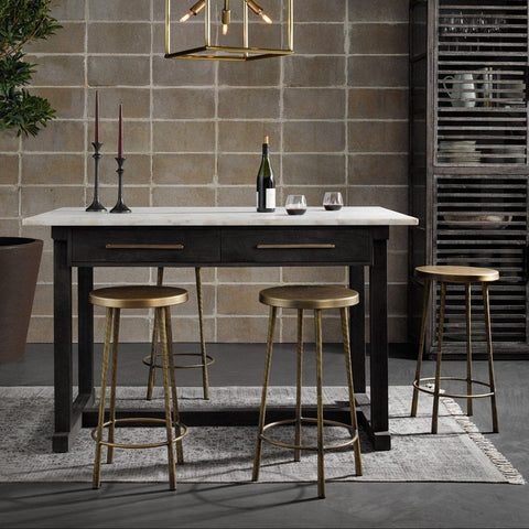 Winston Bar and Counter Stool in Antique Brass Angled Sideview