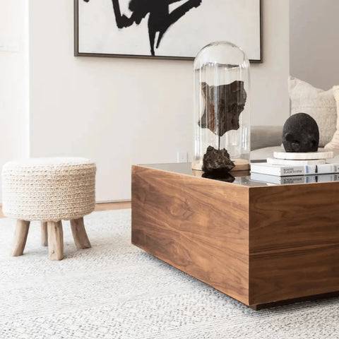 Bishop Pouf made of Wool and Wood in white