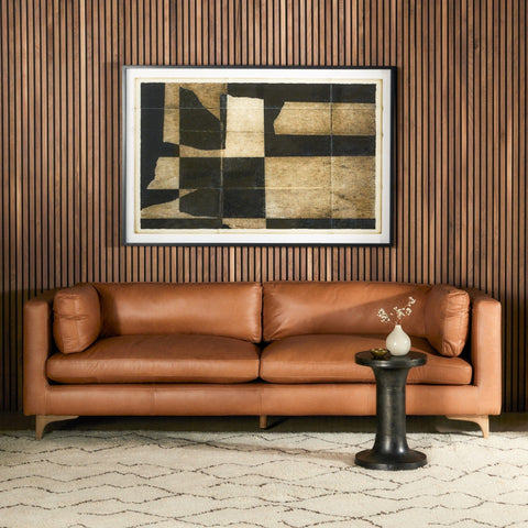 hatley top grain camel mid-century sofa
