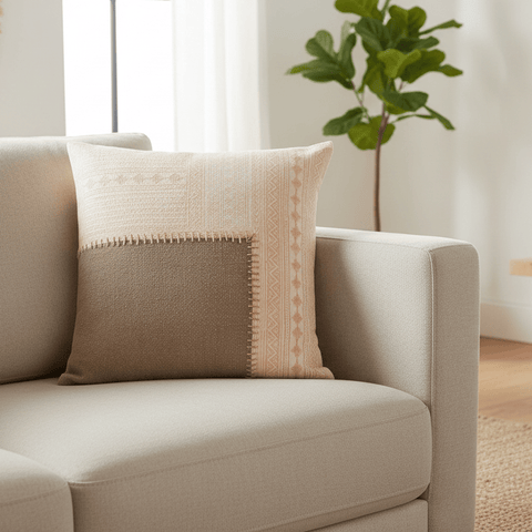 Stone Grey Pillow ivory patterned stitched textile