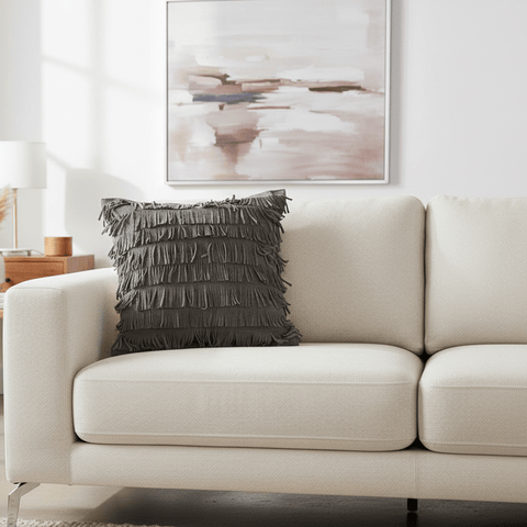 Grey Suede Fringe Pillow