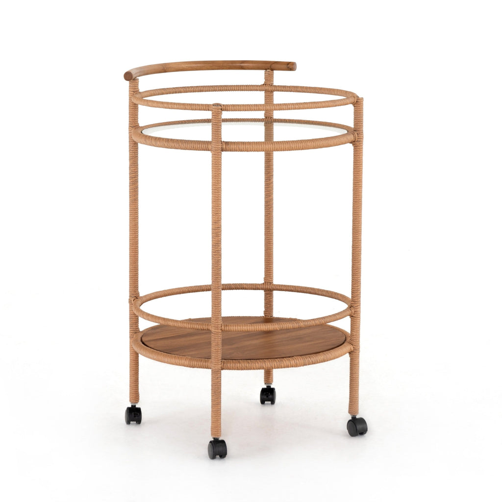 Demeter Bar Cart made of copper brown Polyethylene and natural Teak Wood with Glass