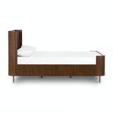 Faydon Bed solid oak bed smoked brown iron gunmetal grey legs rustic style side view