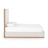Haver Bed viscose polyester blend ivory solid oak wood light brown frame side view
