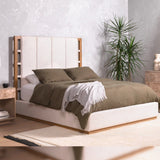 Haver Bed viscose polyester blend ivory solid oak wood light brown frame room view 