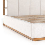 Haver Bed viscose polyester blend ivory solid oak wood light brown frame angled view