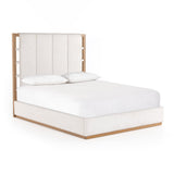 Haver Bed viscose polyester blend ivory solid oak wood light brown frame main view