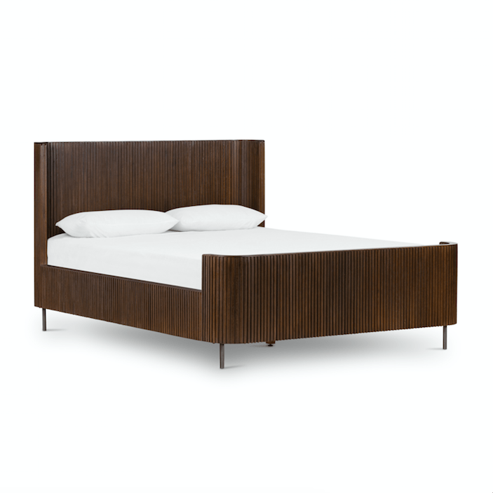 Faydon Bed solid oak bed smoked brown iron gunmetal grey legs rustic style