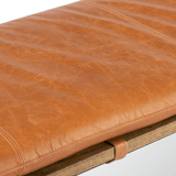 Danbo Bench carmel brown leather seat dark brown nettlewood slab gunmetal black legs modern design seat
