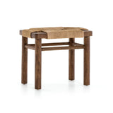 Langston tan rope mahogany wood accent stool
