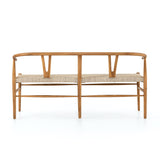 Malia Dining Bench all weather wicker seat natural teak frame back view