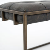 Royce black leather tufted bench brass frame