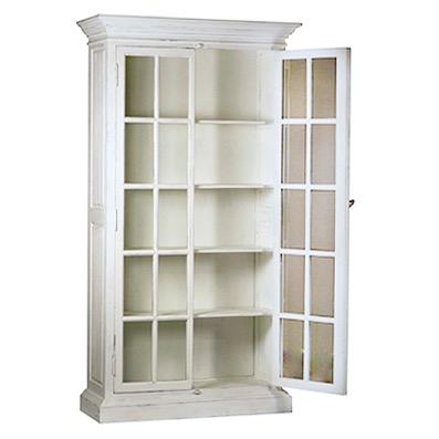 Dahlia Cabinet white reclaimed pine frame glass cabinets open traditional style main view