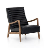 Malone Chair black leather channeling curved brown wood frame front view