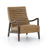 Malone Chair careml leather channeling curved brown wood frame front view