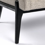 Conrad Chair mid-century modern style polyester grey fabric black wooden legs close bottom view