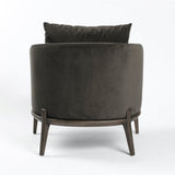 Conrad Chair mid-century modern style polyester velvet deep smoke grey fabric black wooden legs back view