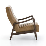 Malone Chair careml leather channeling curved brown wood frame side view