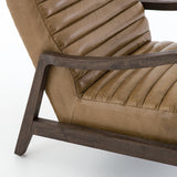 Malone Chair careml leather channeling curved brown wood frame close side view