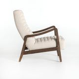 Malone Chair ivory upholstery channeling curved brown wood frame side view