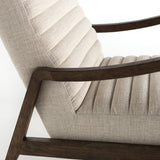 Malone Chair ivory upholstery channeling curved brown wood frame side close view 