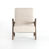 Malone Chair ivory upholstery channeling curved brown wood frame front view