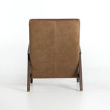 Malone Chair careml leather channeling curved brown wood frame back view
