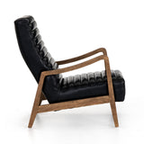 Malone Chair black leather channeling curved brown wood frame side view