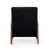 Malone Chair black leather channeling curved brown wood frame back view
