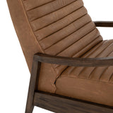 Malone Recliner Chair careml leather channeling curved brown wood frame side close view