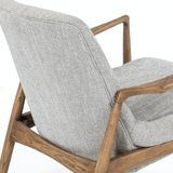 Ontario Armchair in grey polyester upholstery and light brown nettlewood frame