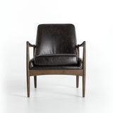 Ontario Armchair in black top grain leather and dark brown nettlewood frame