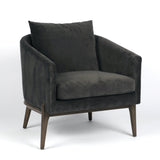 Conrad Chair mid-century modern style polyester velvet deep smoke grey fabric black wooden legs front view