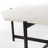Alistair black iron base white marble hexagon top coffee table modern