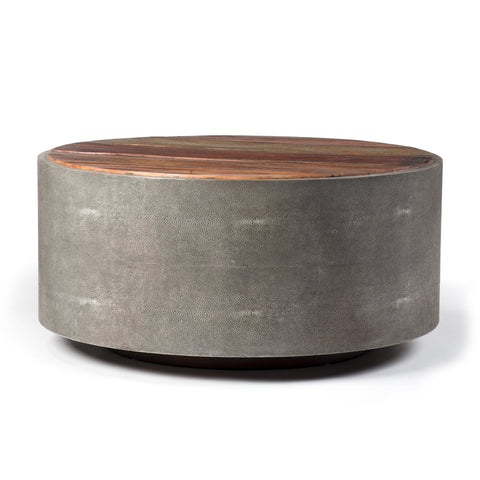 Dara peroba wood shagreen round coffee table