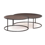 Harold Coffee Table zinc galvenized top nailheads clad black iron base front view