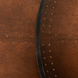 Harold Coffee Table zinc galvenized top nailheads clad black iron base top close view