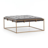 Royce black leather brass iron tufted coffee table square