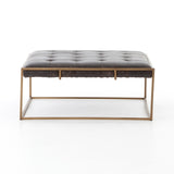 Royce black leather brass iron tufted coffee table square