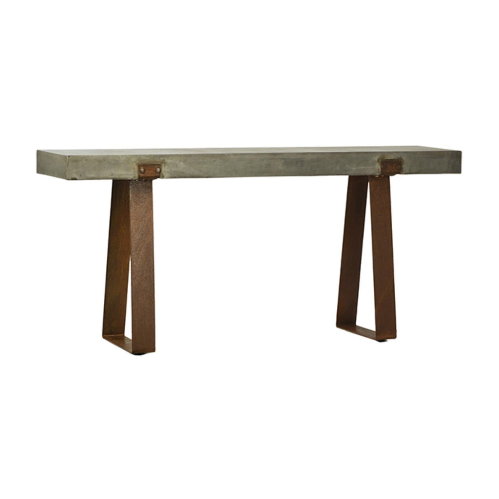 Kade Console Table grey concrete top industrial steel rust finish