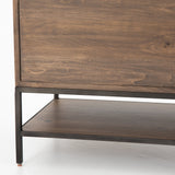 Nathan Desk brown wood body black metal airy base mid-century bottom view